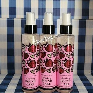 3x Bath & Body Works STRAWBERRY POUND CAKE Shimmer Mist Spray Collection Bundl
